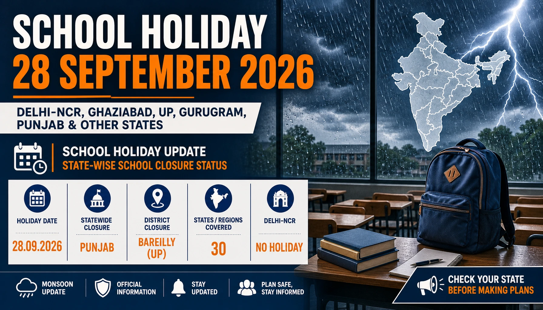 School Holiday 28 September 2026: State-Wise List & IMD Alerts