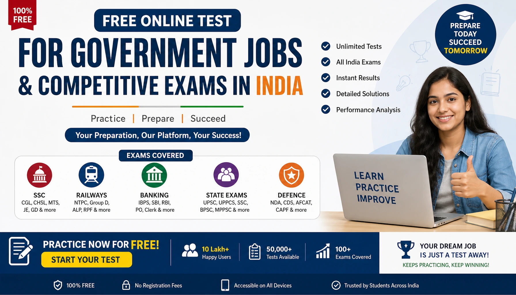 Free Online Test for Government Jobs and Competitive Exams in India