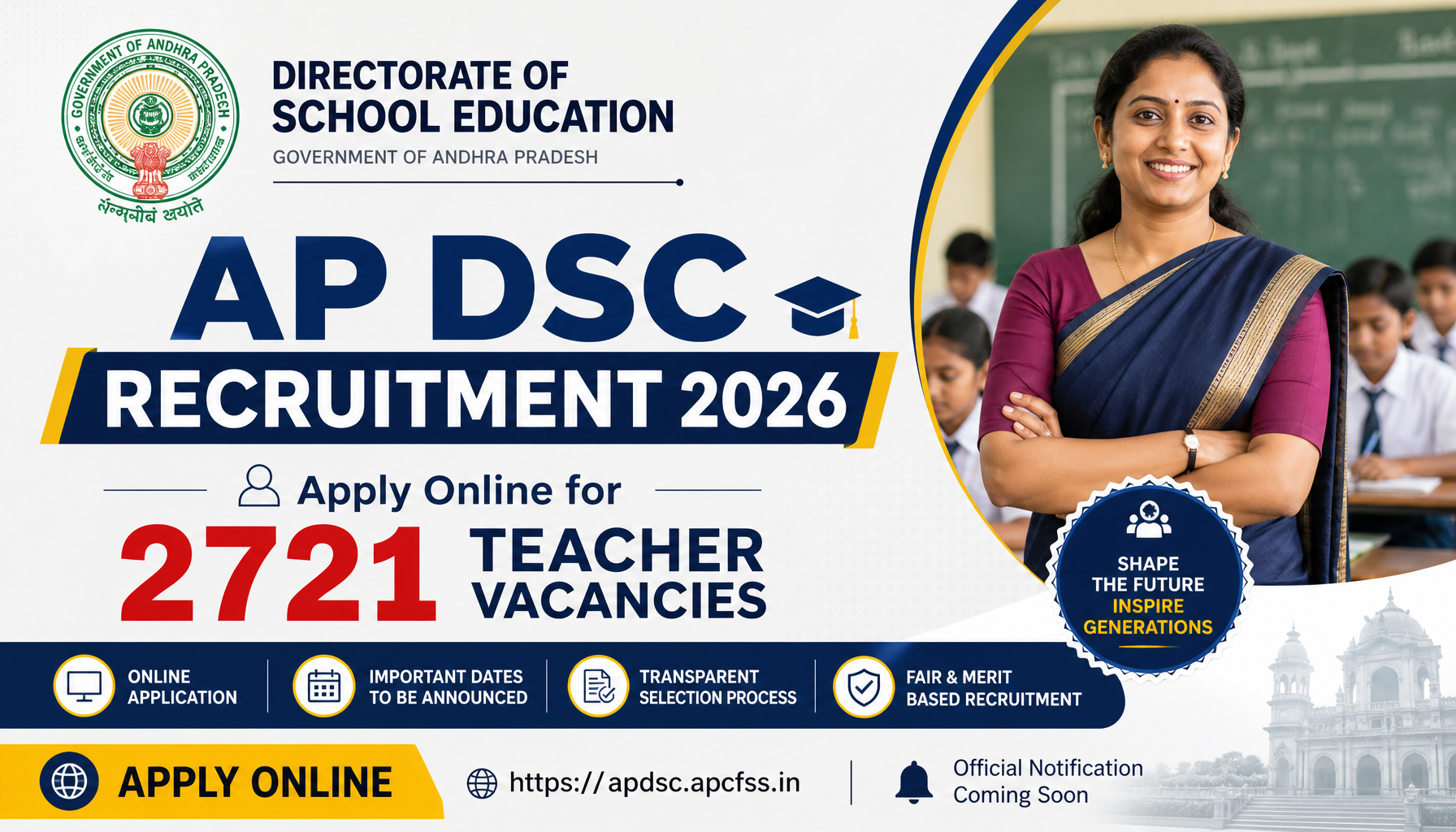AP DSC Recruitment 2026: Apply Online for 2721 Teacher Vacancies