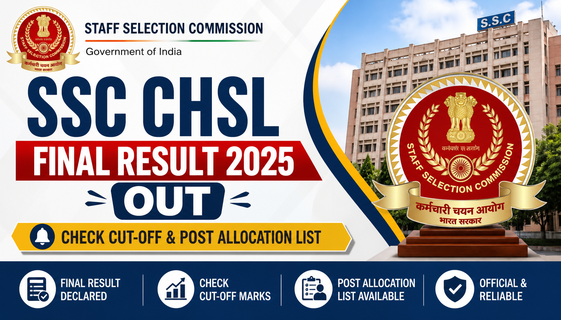 SSC CHSL Final Result 2025 Out: Check Cut-Off & Post Allocation List