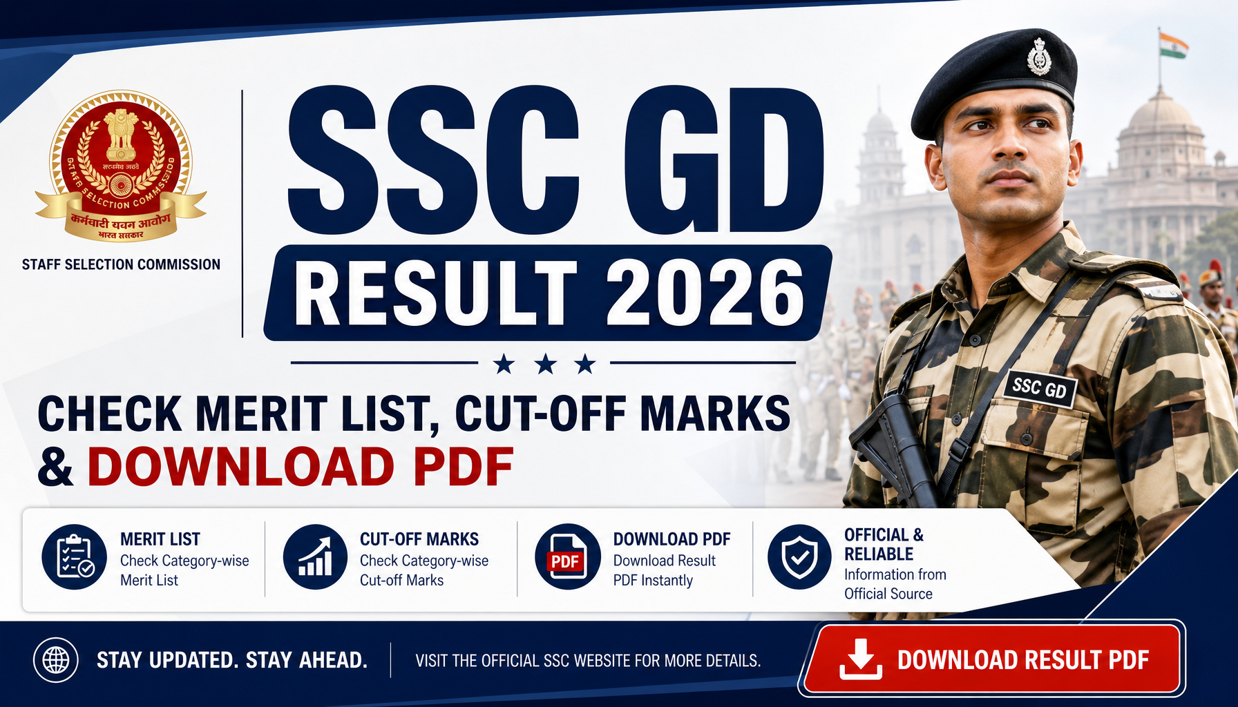 SSC GD Result 2026: Check Merit List, Cut-off Marks & Download PDF